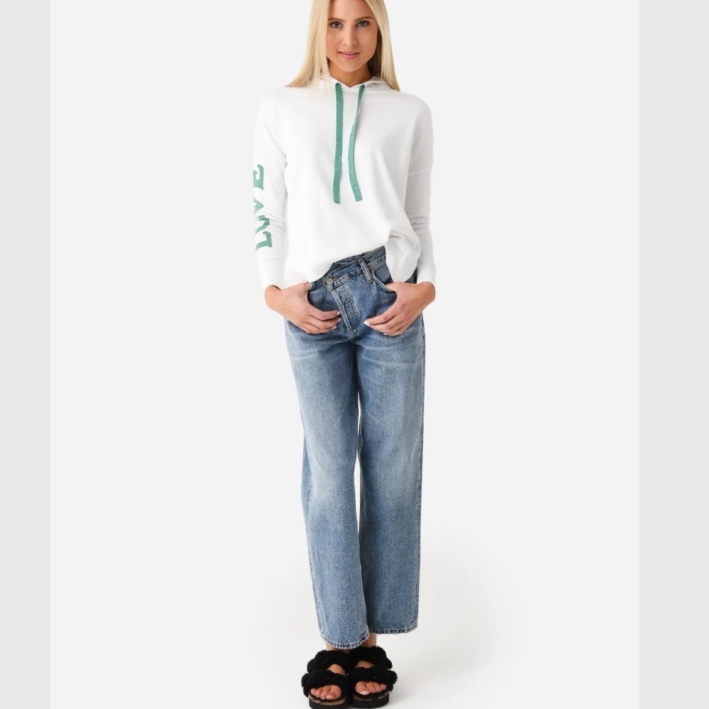 J Society White Hoodie with Green Details woman’s medium - Picture 2 of 9
